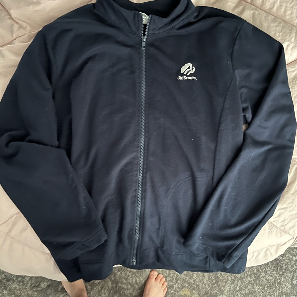 Blue Utility Jacket with Stand-Up Collar and Zip-Up Style